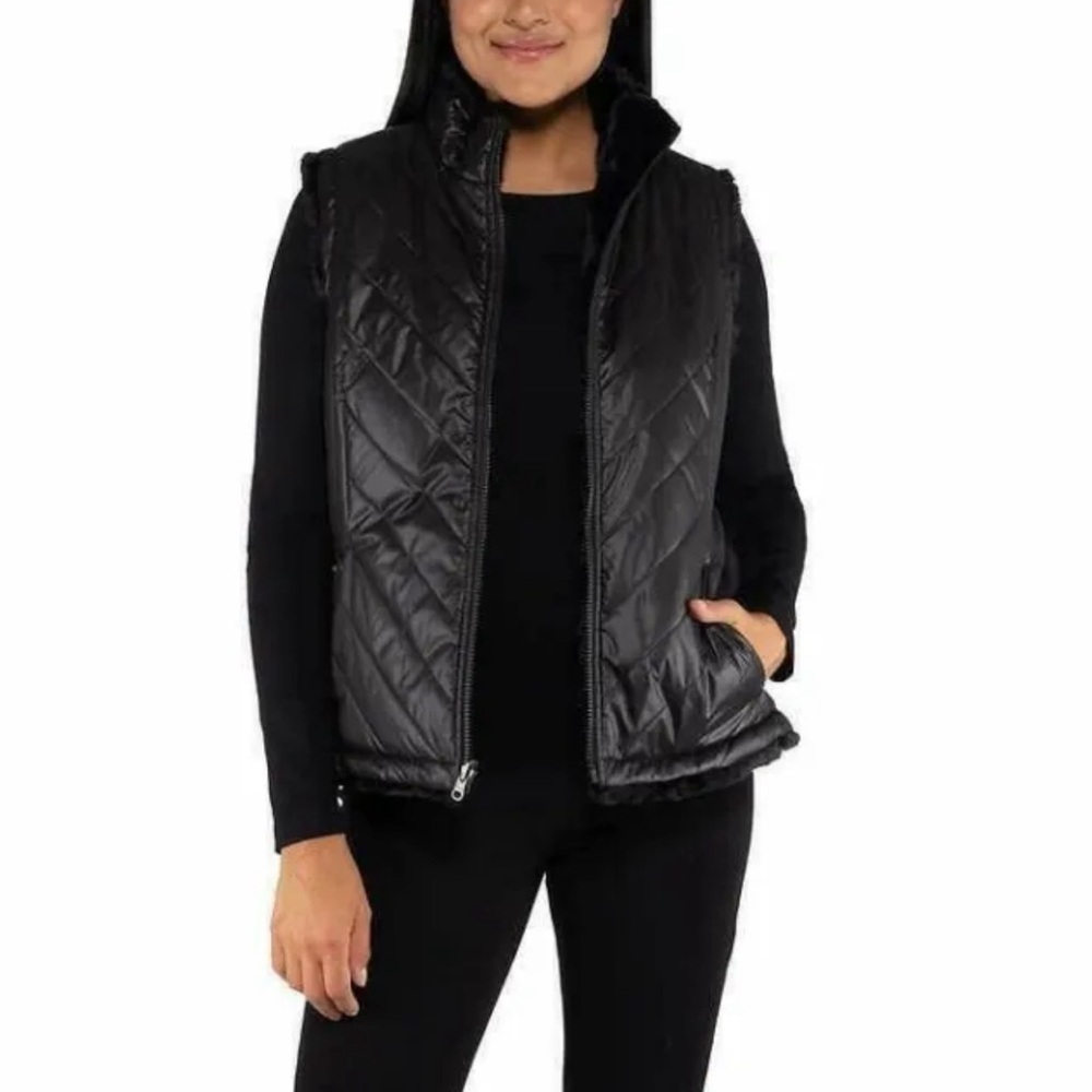 Nicole Miller Women’s Reversible Black Faux Fur Vegan Vest Size Medium